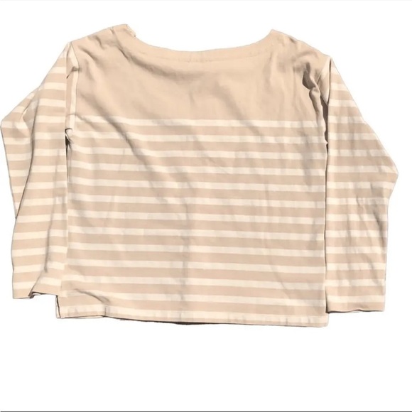 J Crew Tan & Cream Striped Long Sleeve Cotton Crewneck - Picture 2 of 5